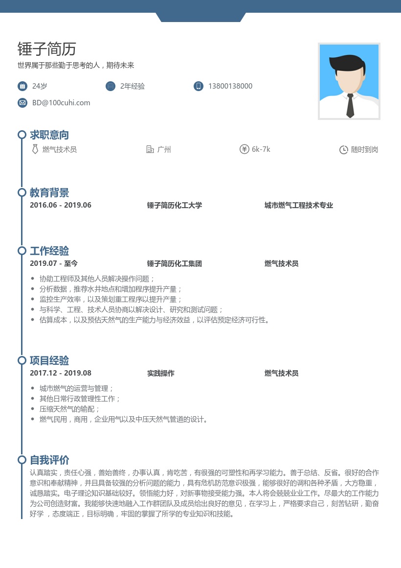 燃气技术员简历