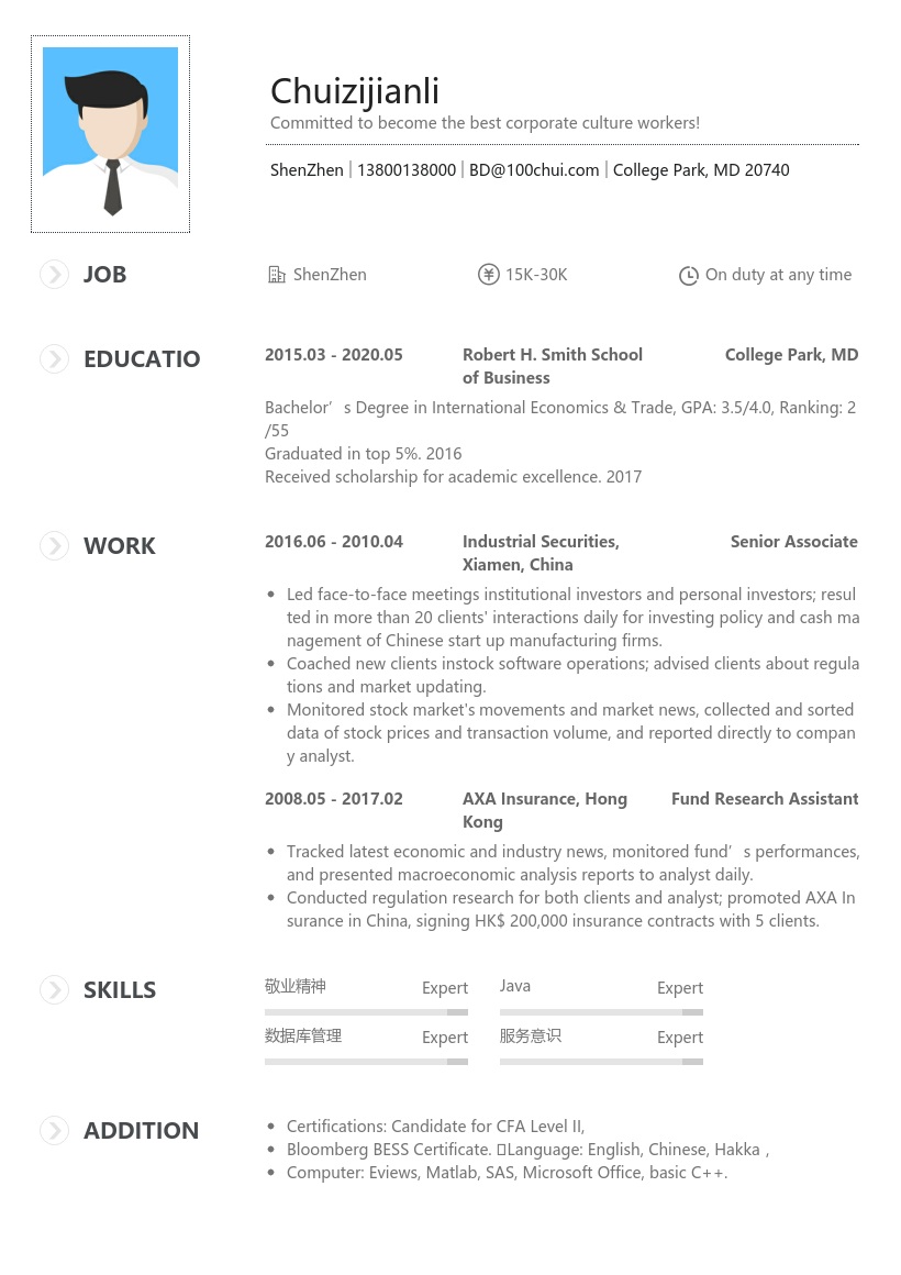 外贸通用英文简历模板