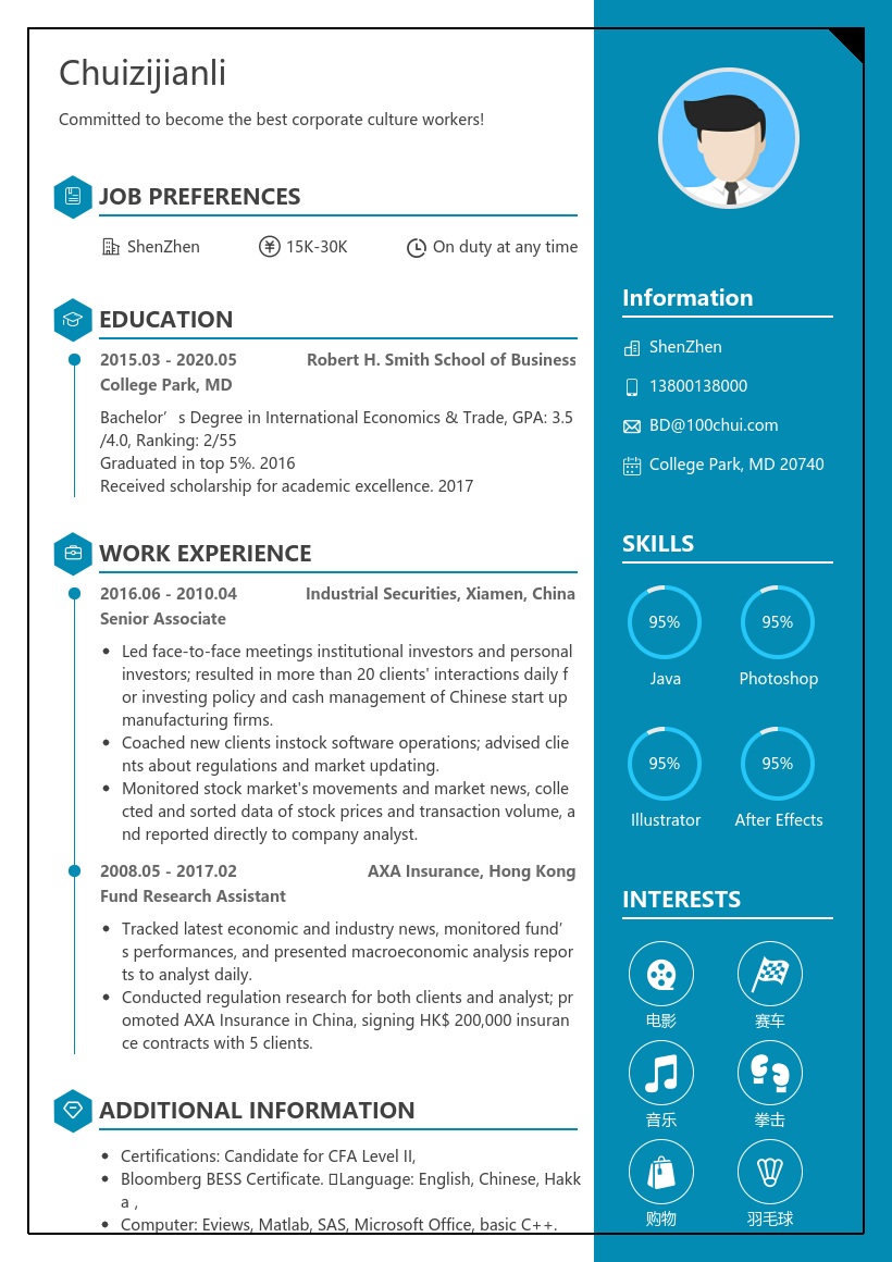 四大会计师事务所实习生岗位英文简历