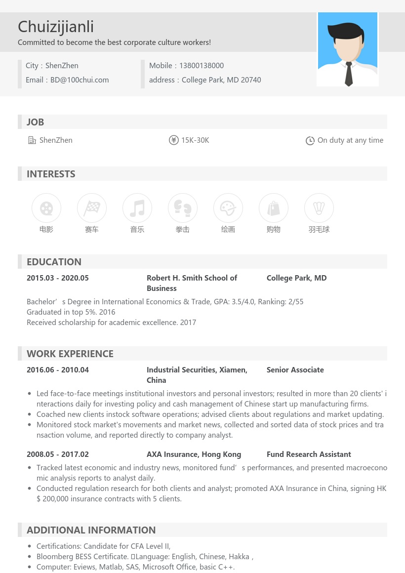 市场营销类英文简历