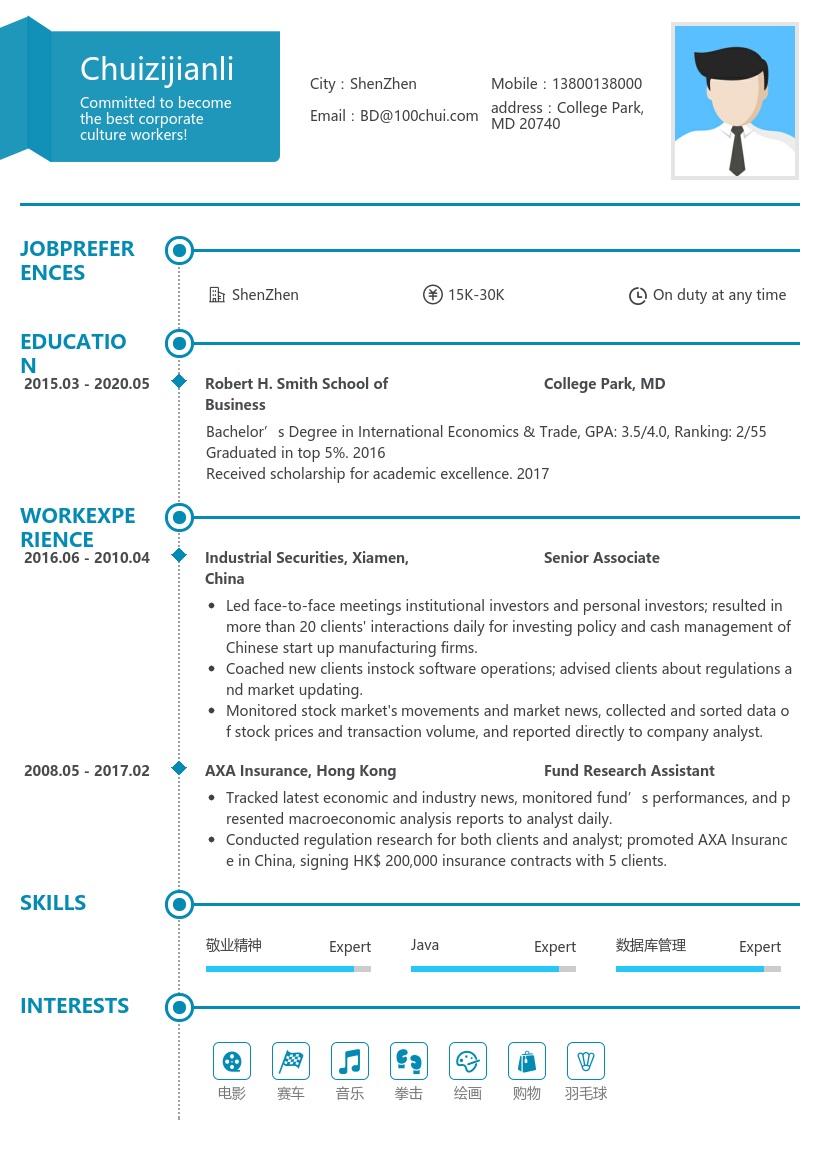 优秀毕业生英文简历模板(热销简历样式)