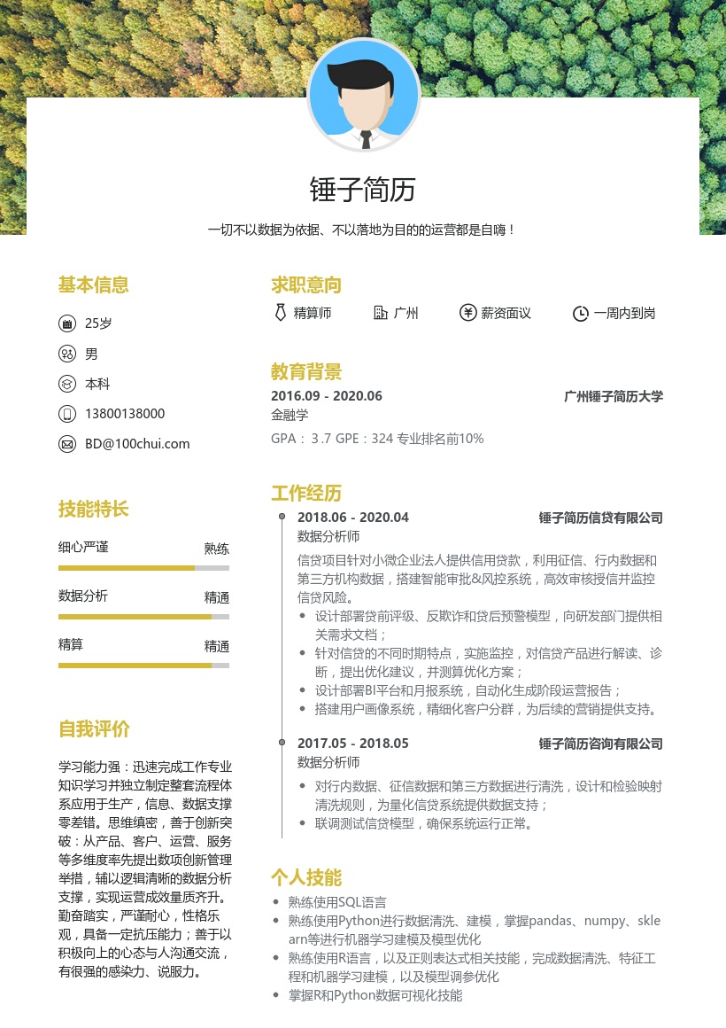 精算师求职简历