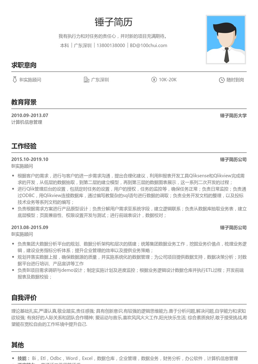 BI实施顾问简历模板