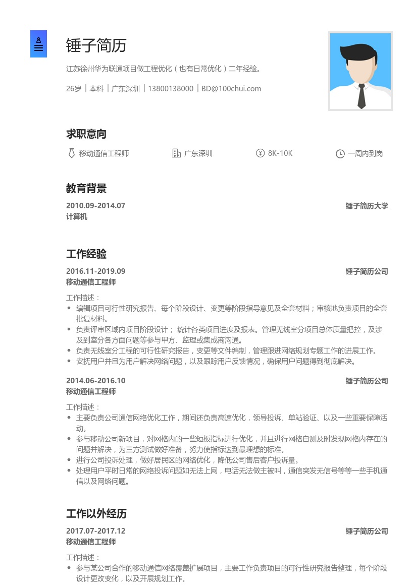 移动通信工程师简历模板