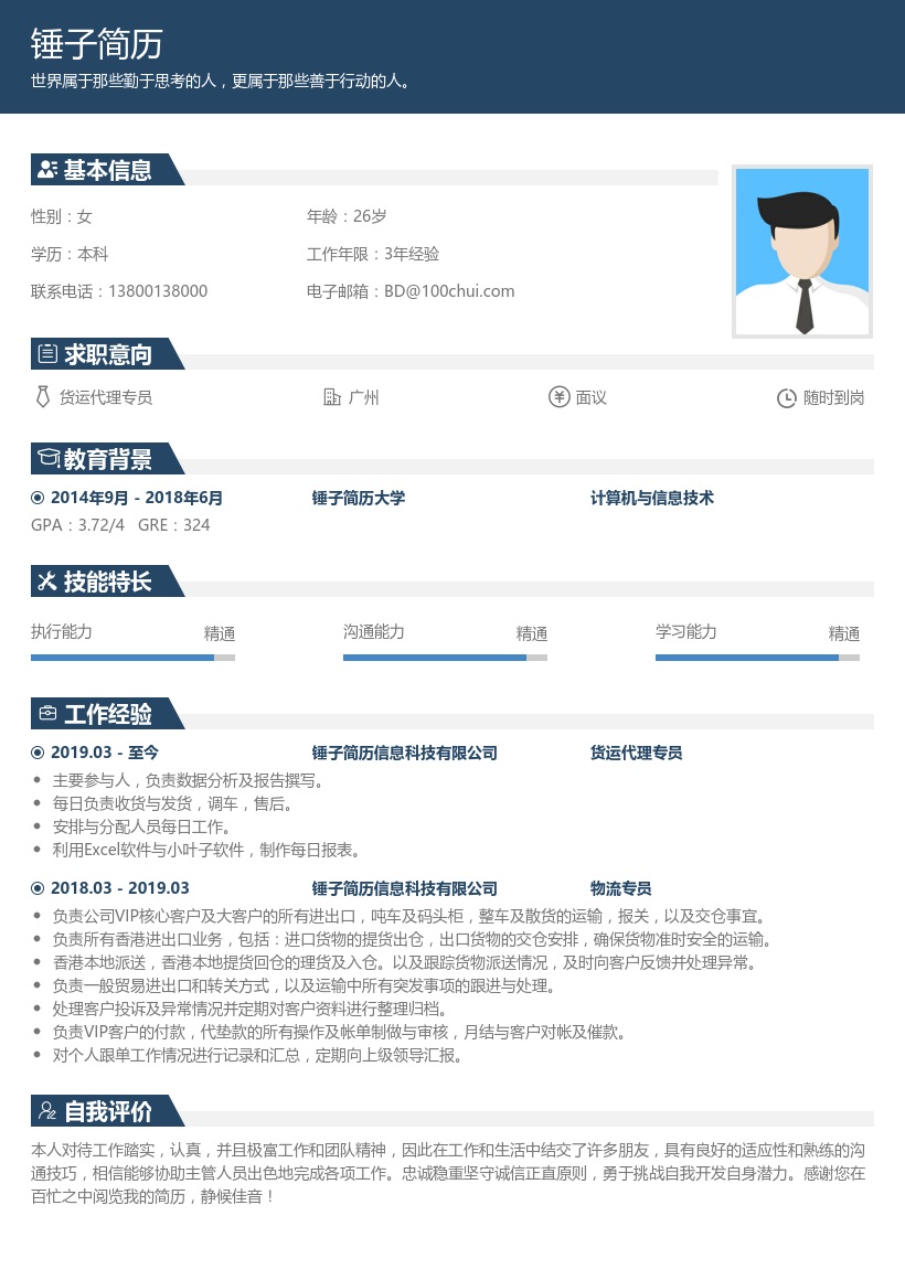 货运代理专员简历模板