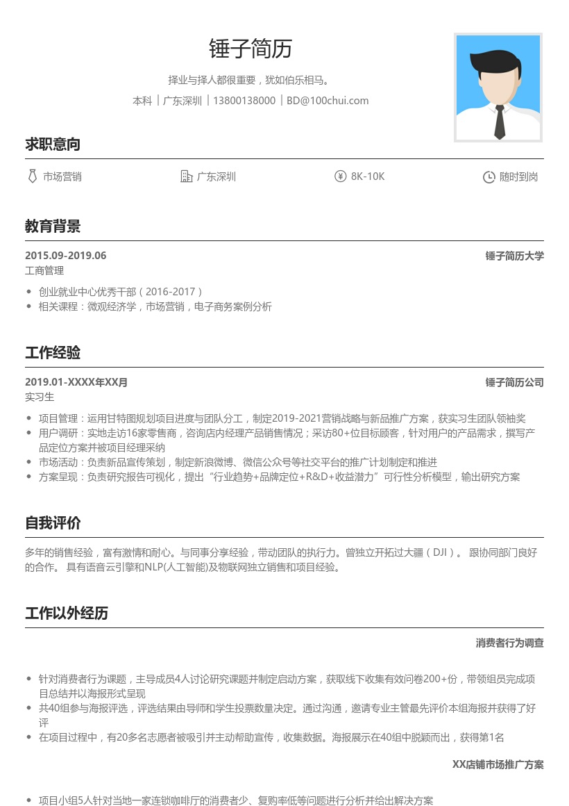 大学生市场营销简历模板