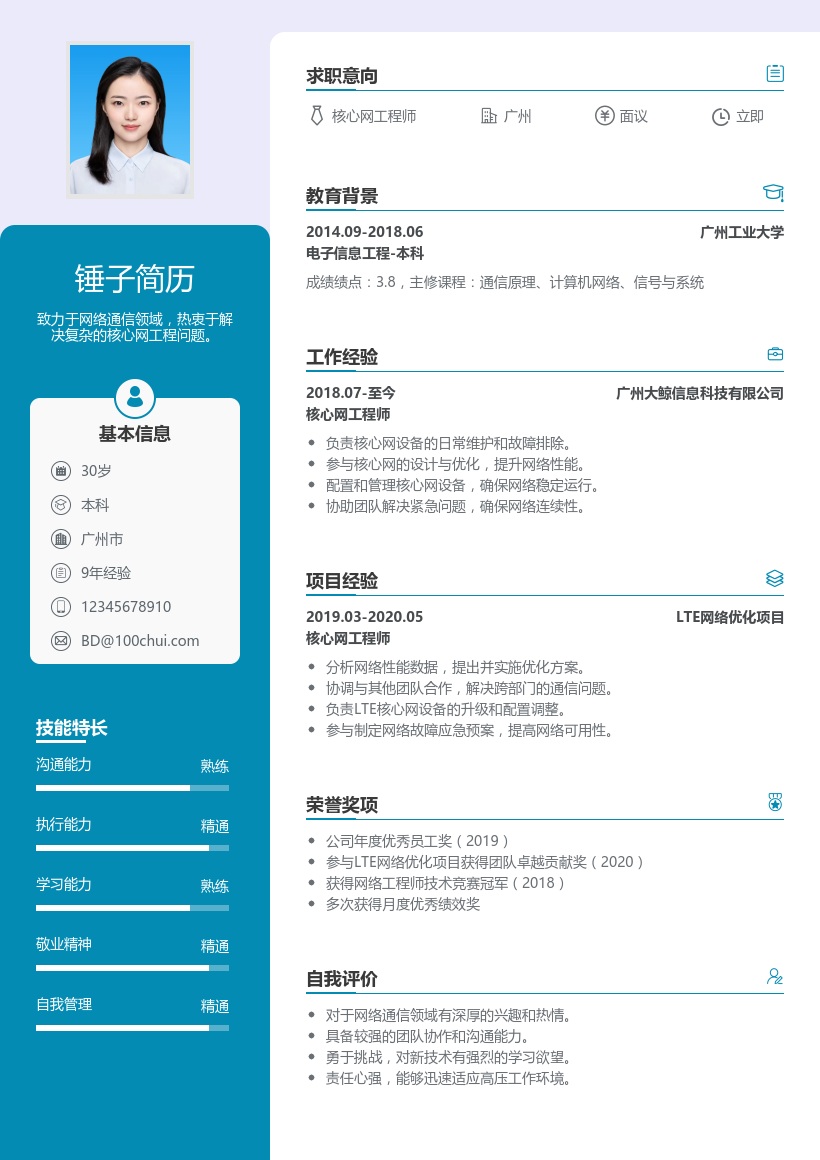 核心网工程师简历模板