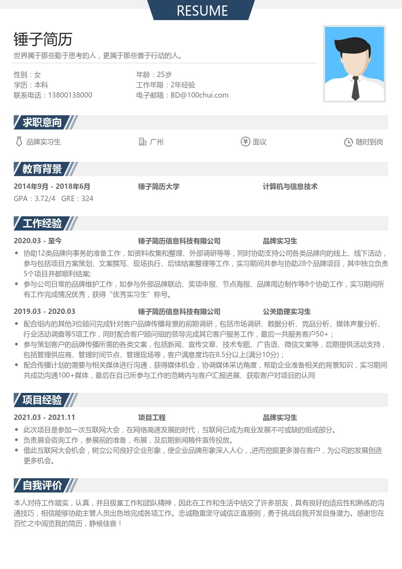 品牌实习生简历