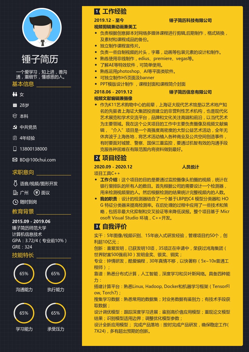视频内容制作简历模板
