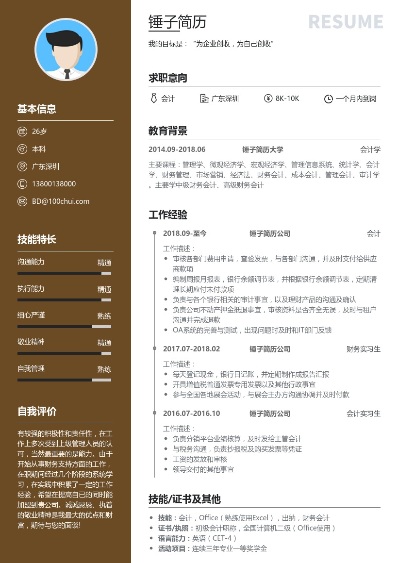 会计简历模板(突出实习经历)