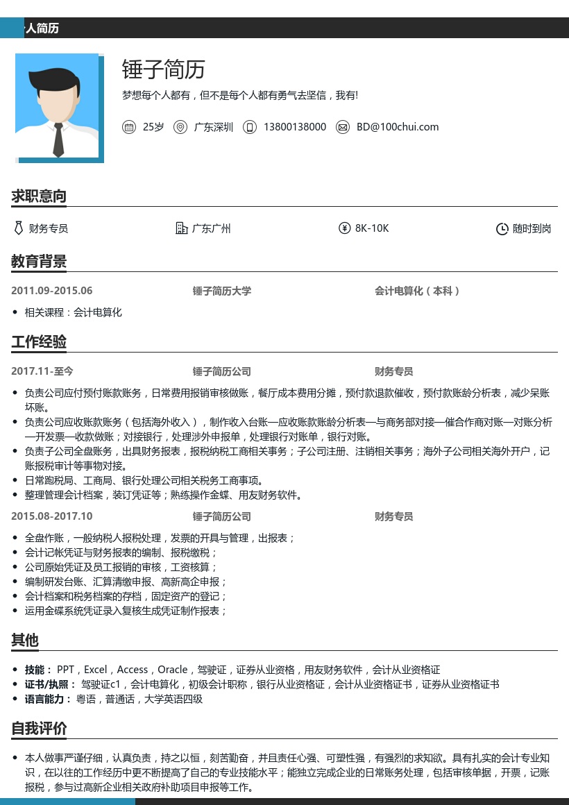 财务专员简历模板