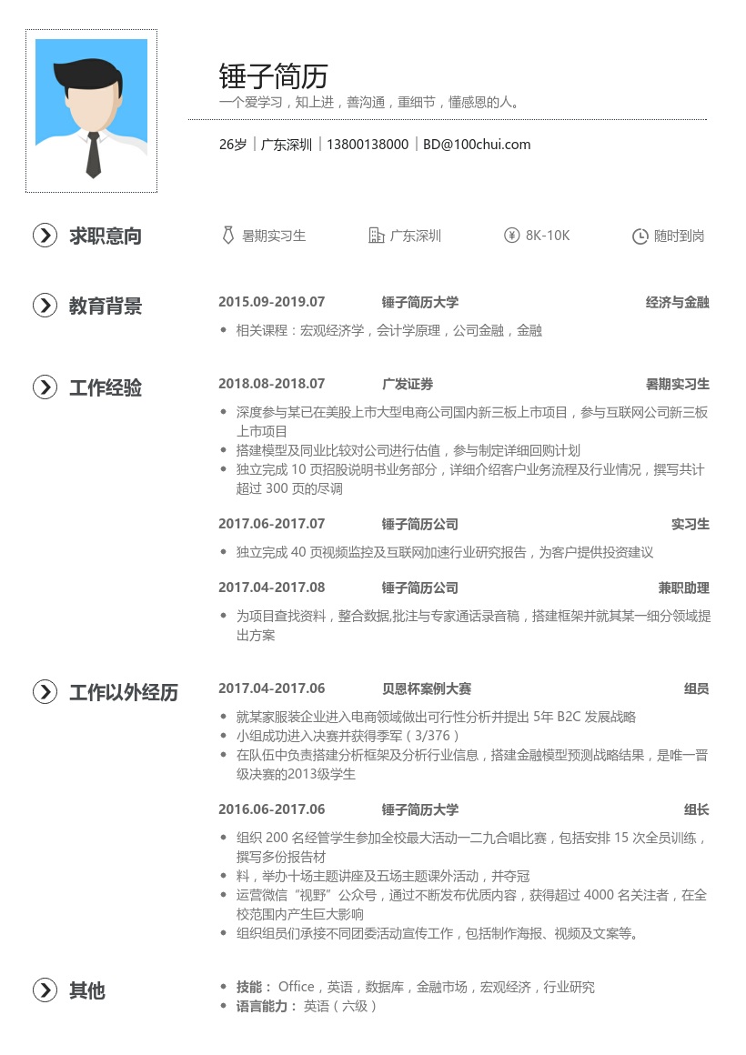 应届生简历模板(证券类)