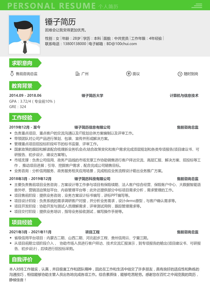 售前咨询总监简历