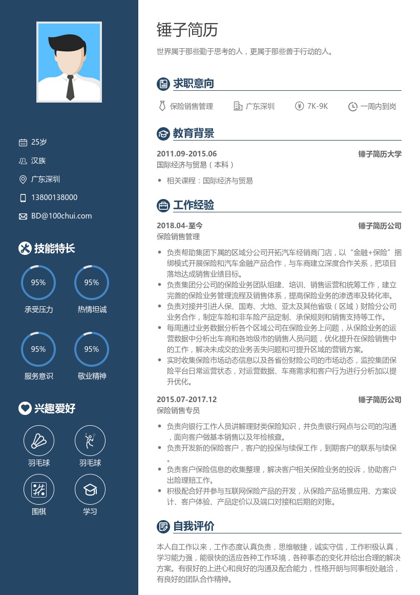 保险销售专员简历模板