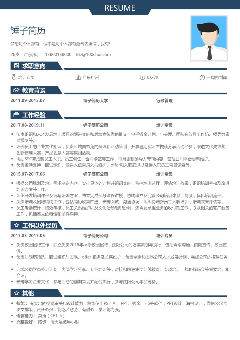 培训专员简历模板