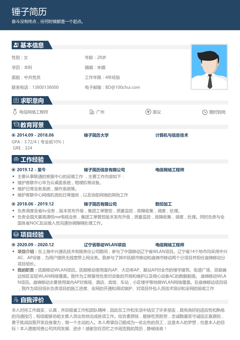 电信网络工程师求职简历模板
