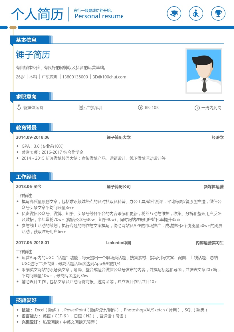 大学生简历模板(内容运营类)