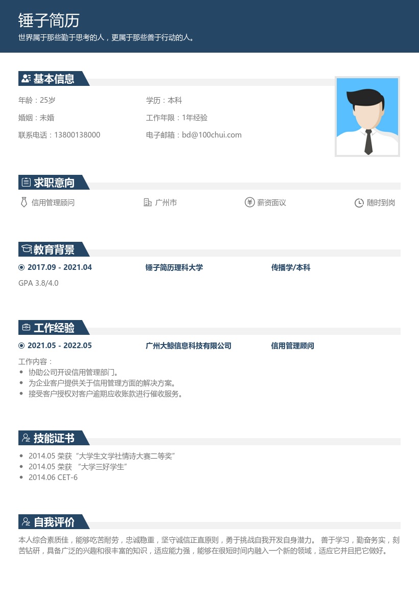 信用管理顾问简历