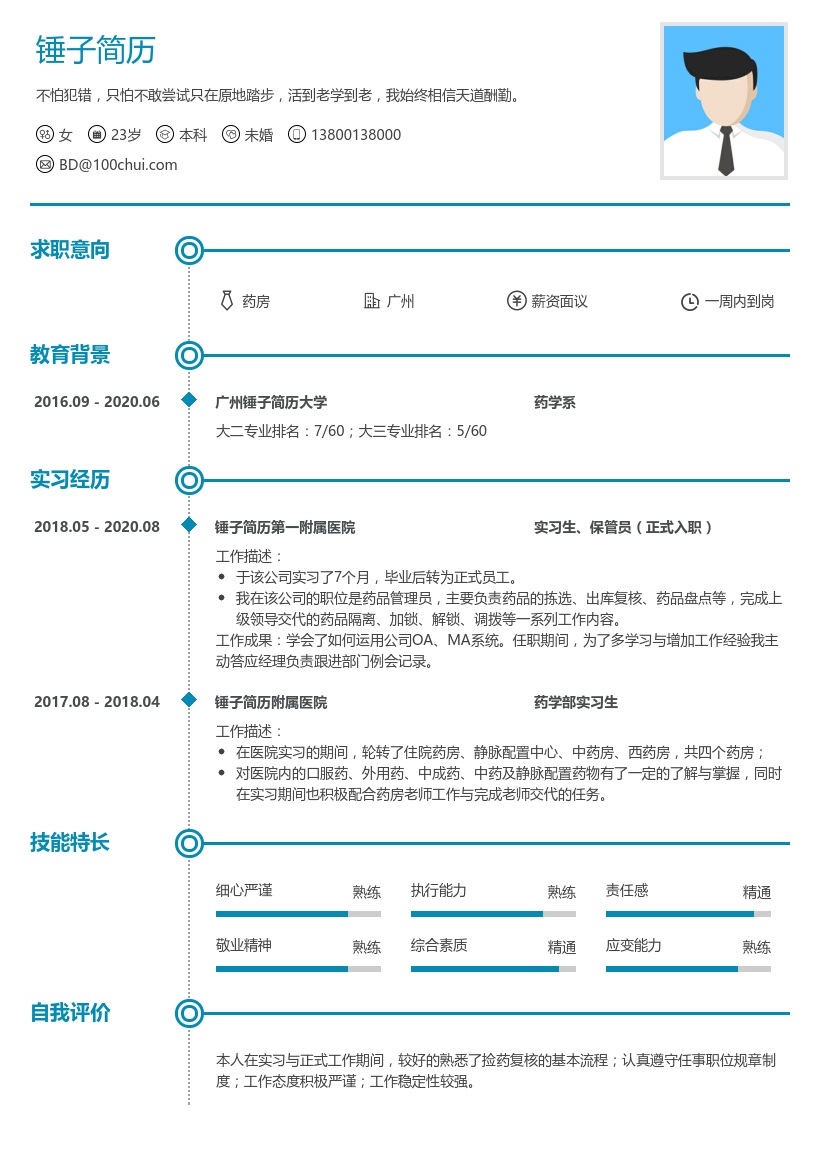 药房实习个人简历