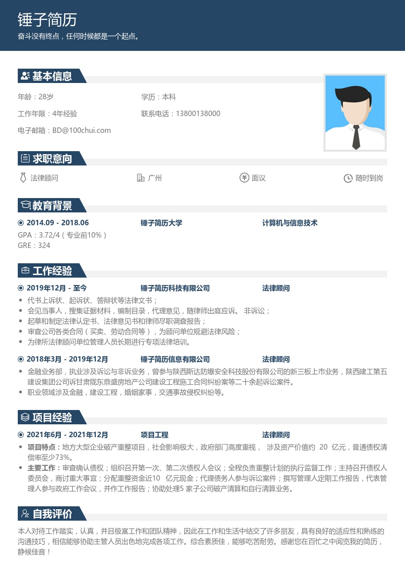 法律顾问求职简历