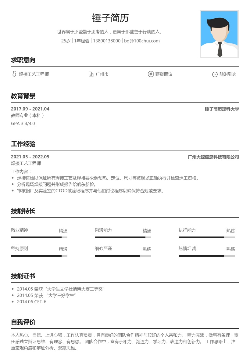 焊接工艺工程师求职简历