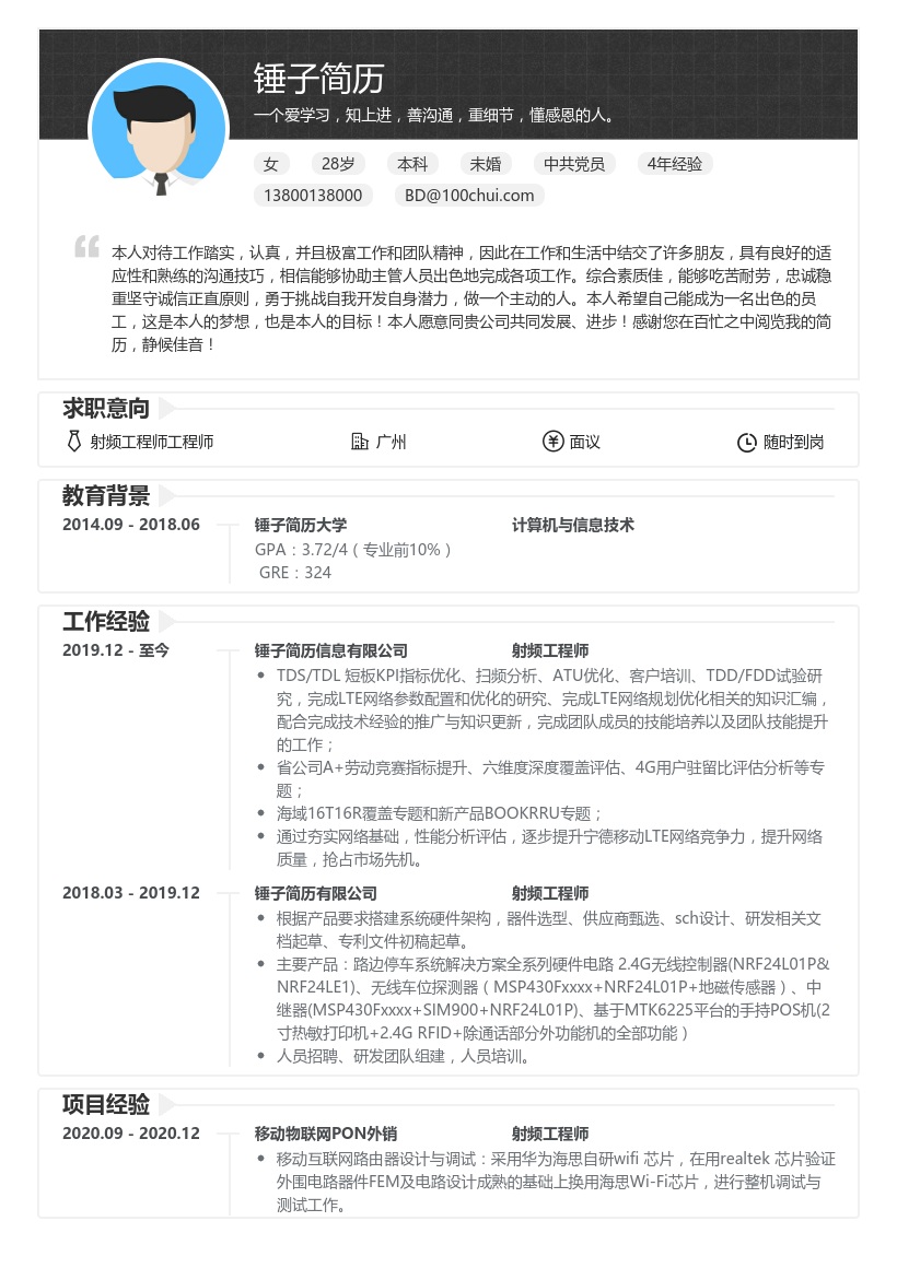 射频工程师求职简历模板