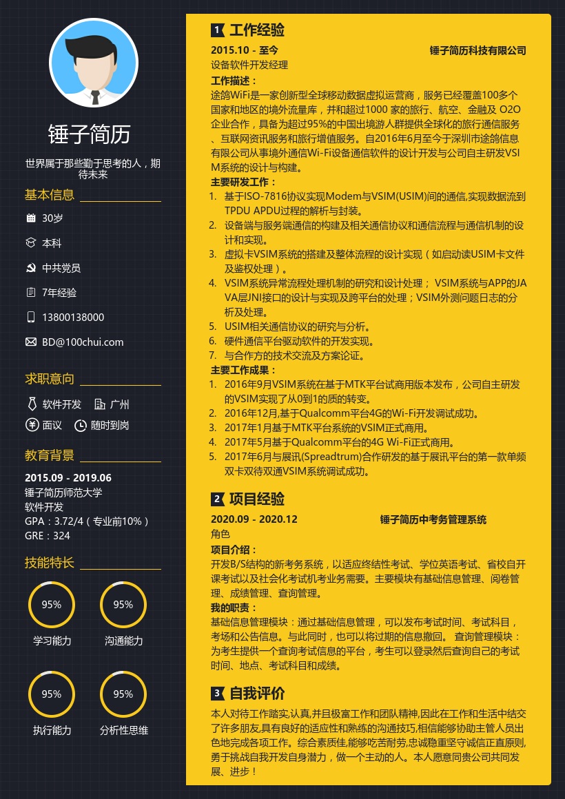 软件开发在线简历模板