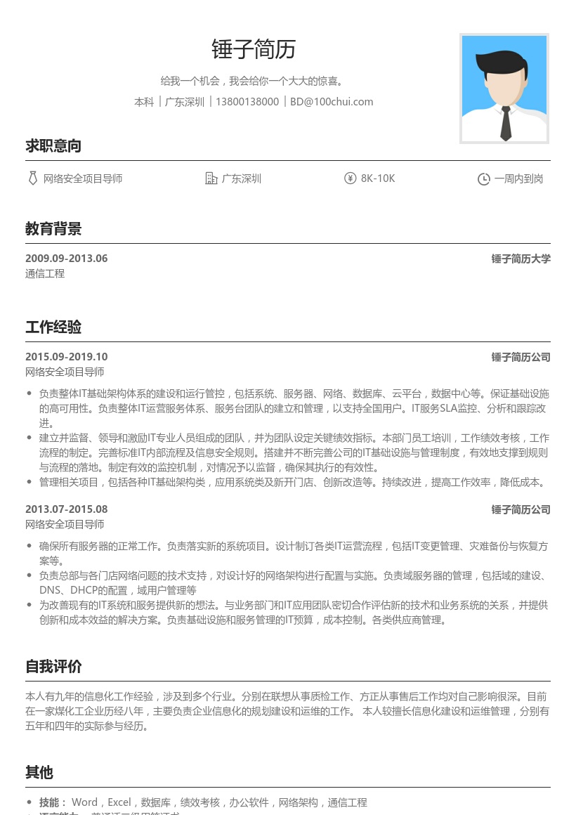 网络安全项目导师简历模板