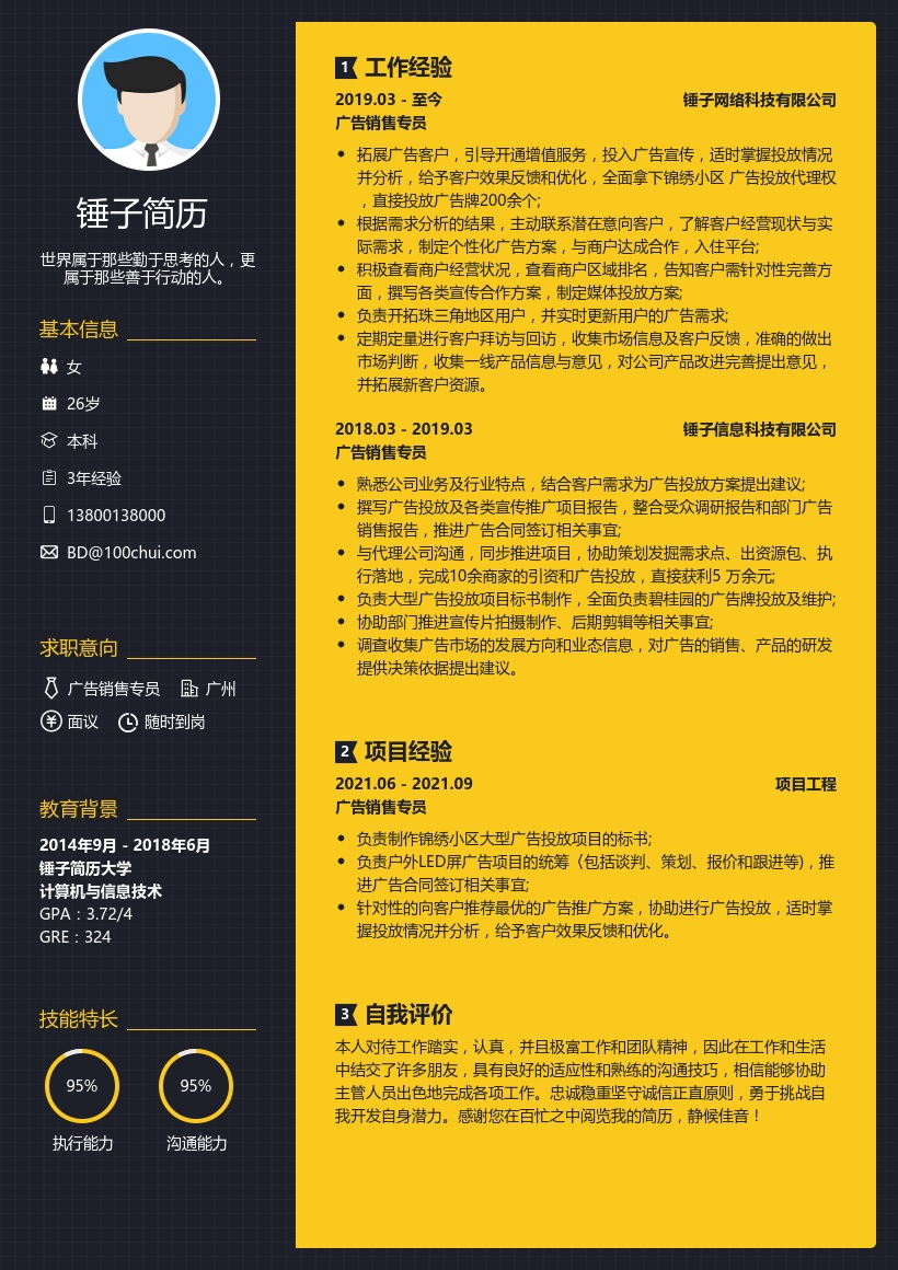 广告销售专员简历