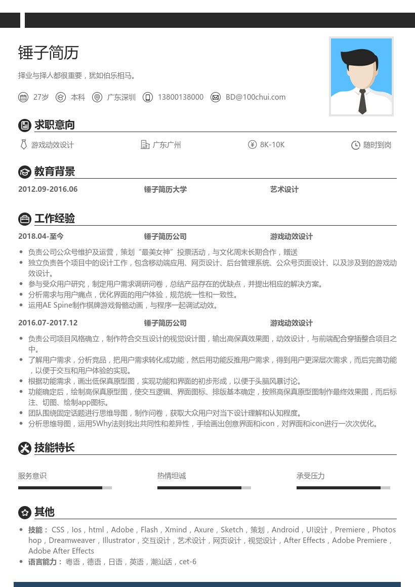 游戏动效设计简历模板