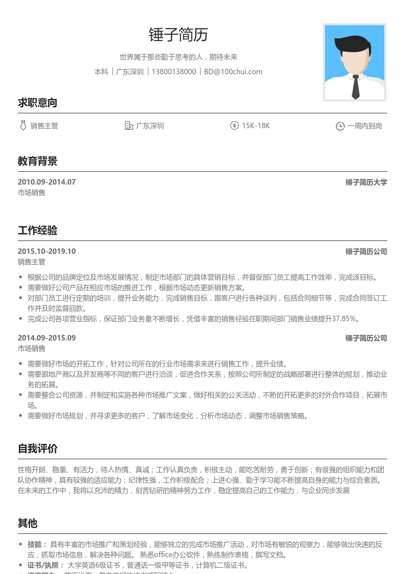 商贸市场销售主管简历模板