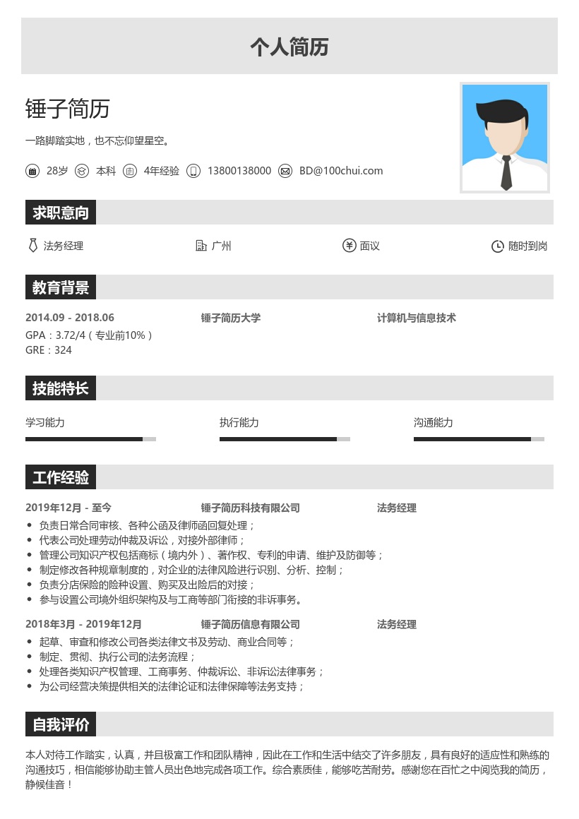 法务经理简历模板