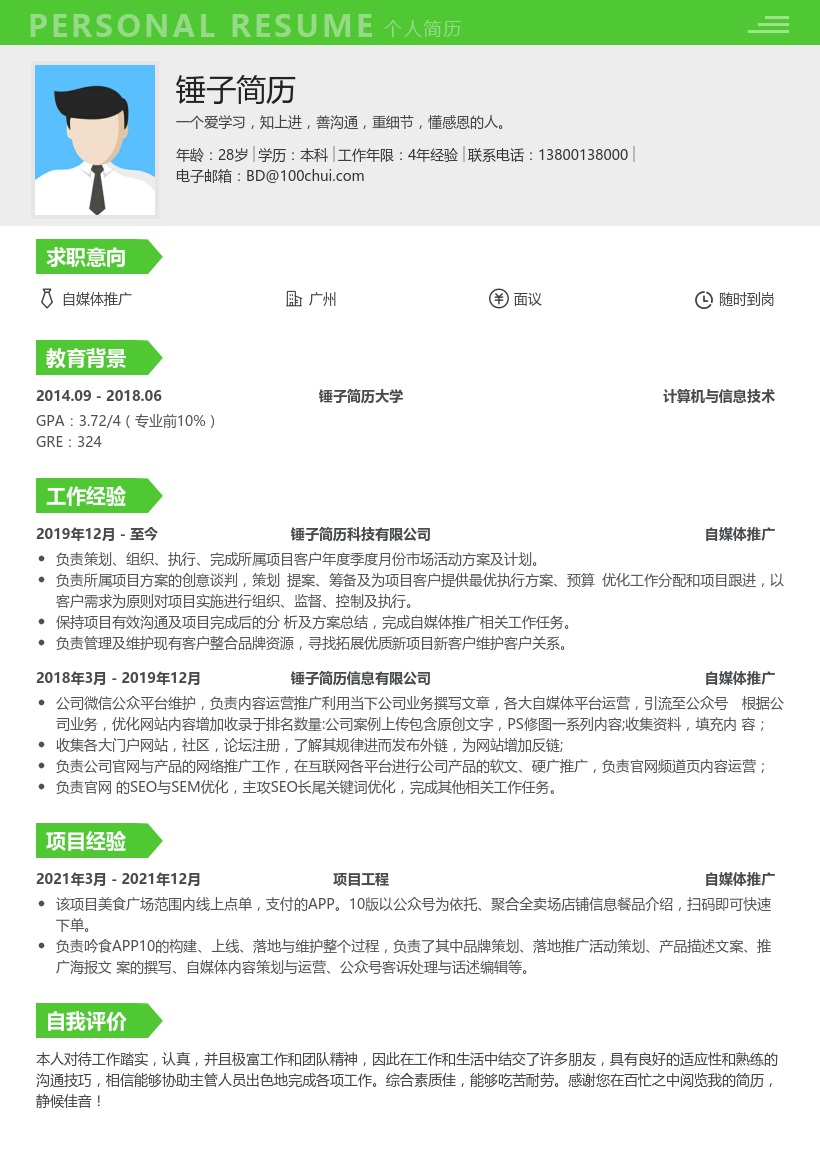 自媒体推广简历