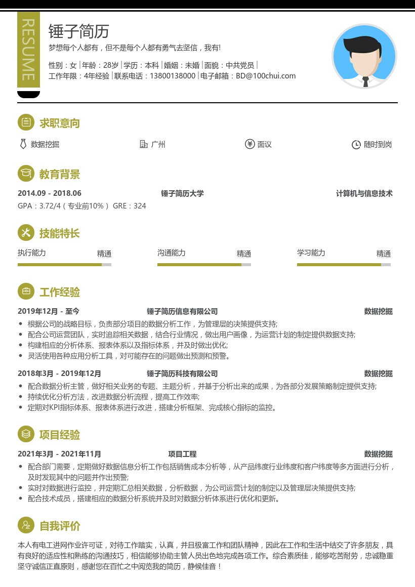 数据挖掘简历模板