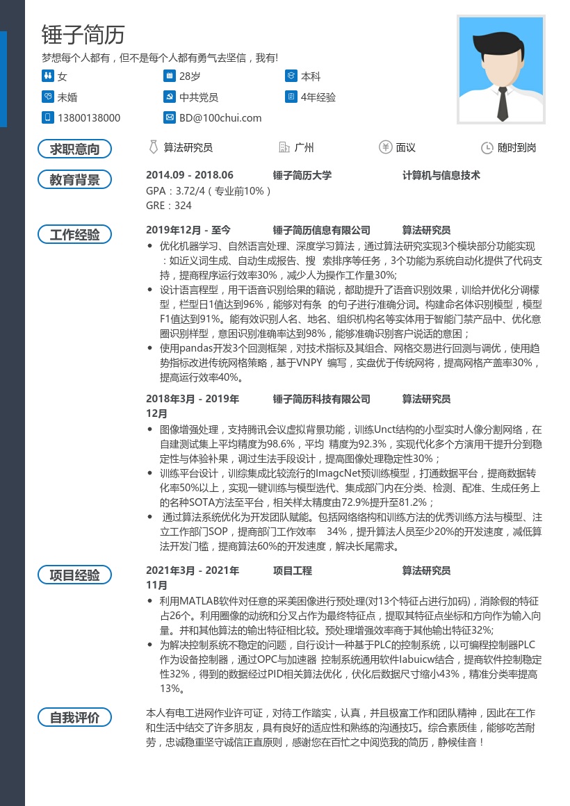 算法研究员求职简历