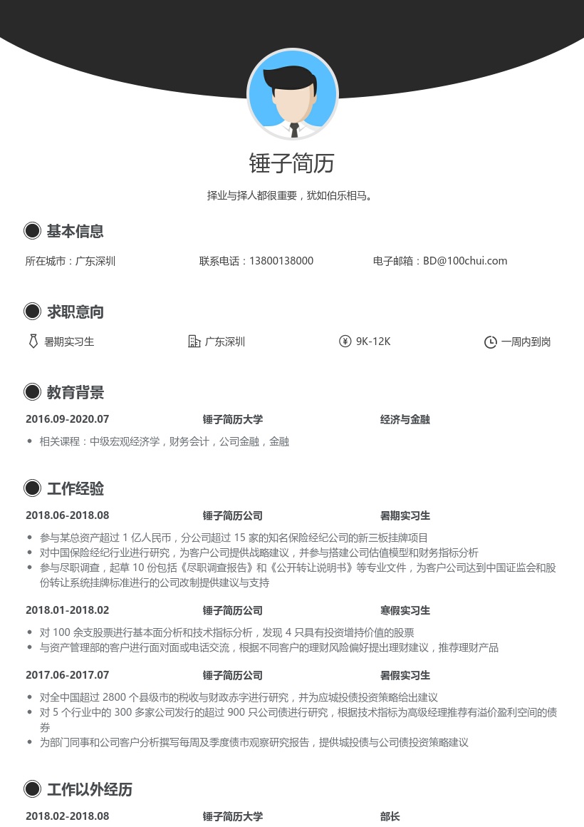 大学生证券求职简历模板