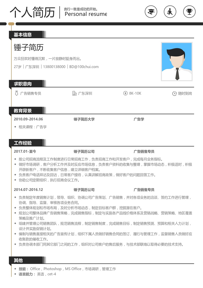 广告销售专员简历模板