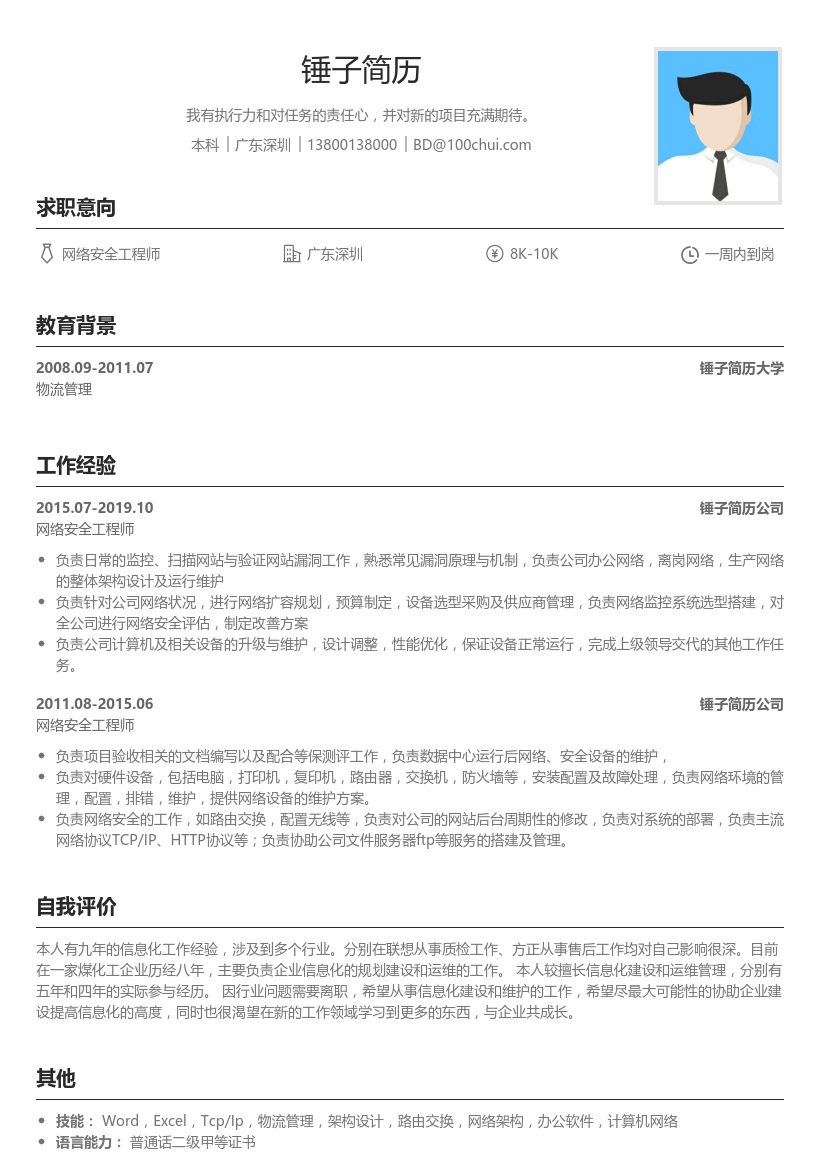 网络安全工程师(适合在职人员)简历模板