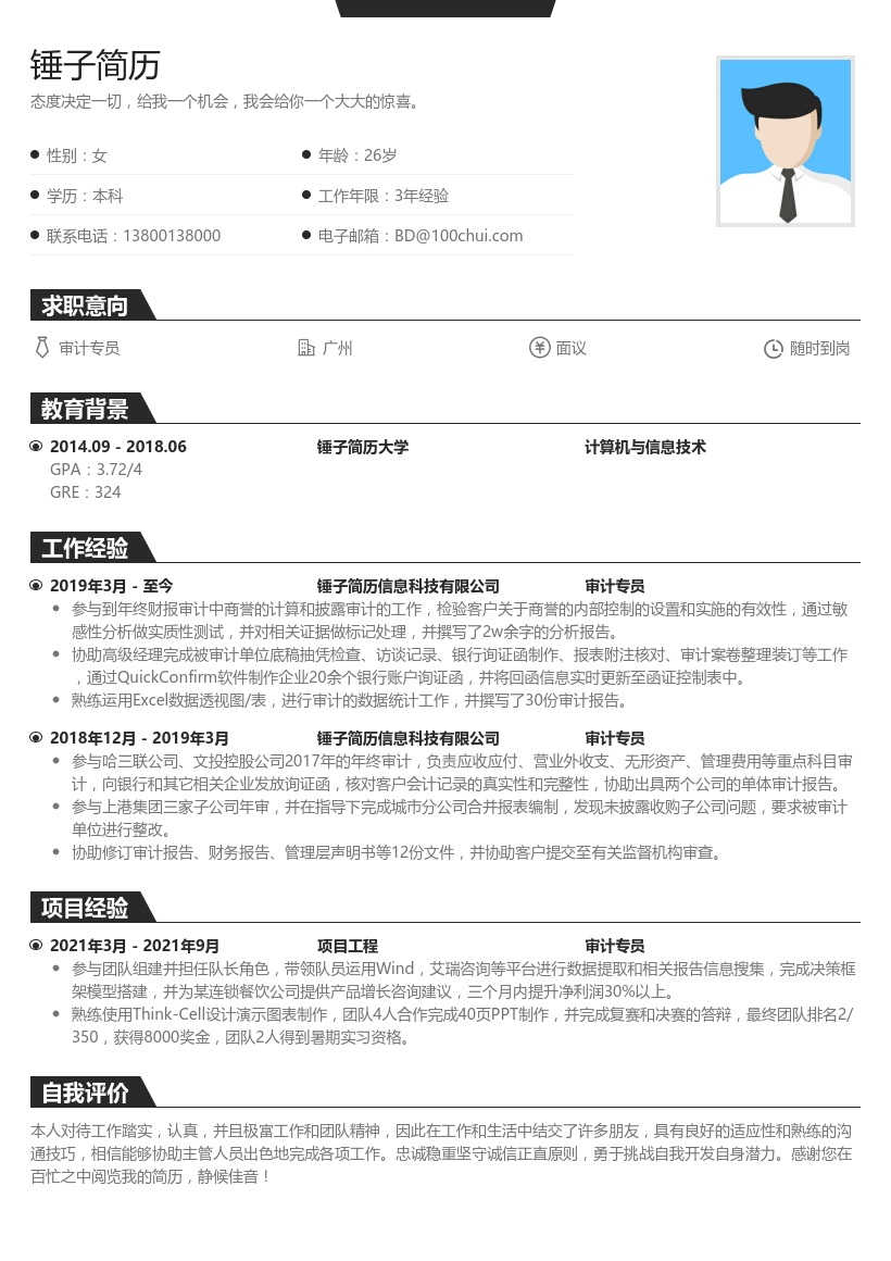 审计专员简历模板