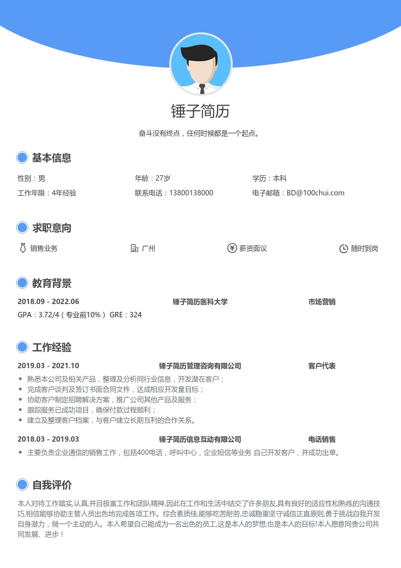 销售业务求职简历模板