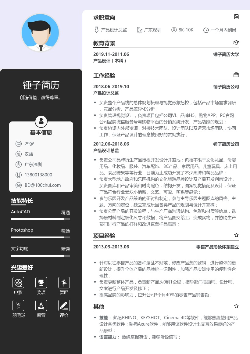 产品设计总监简历模板