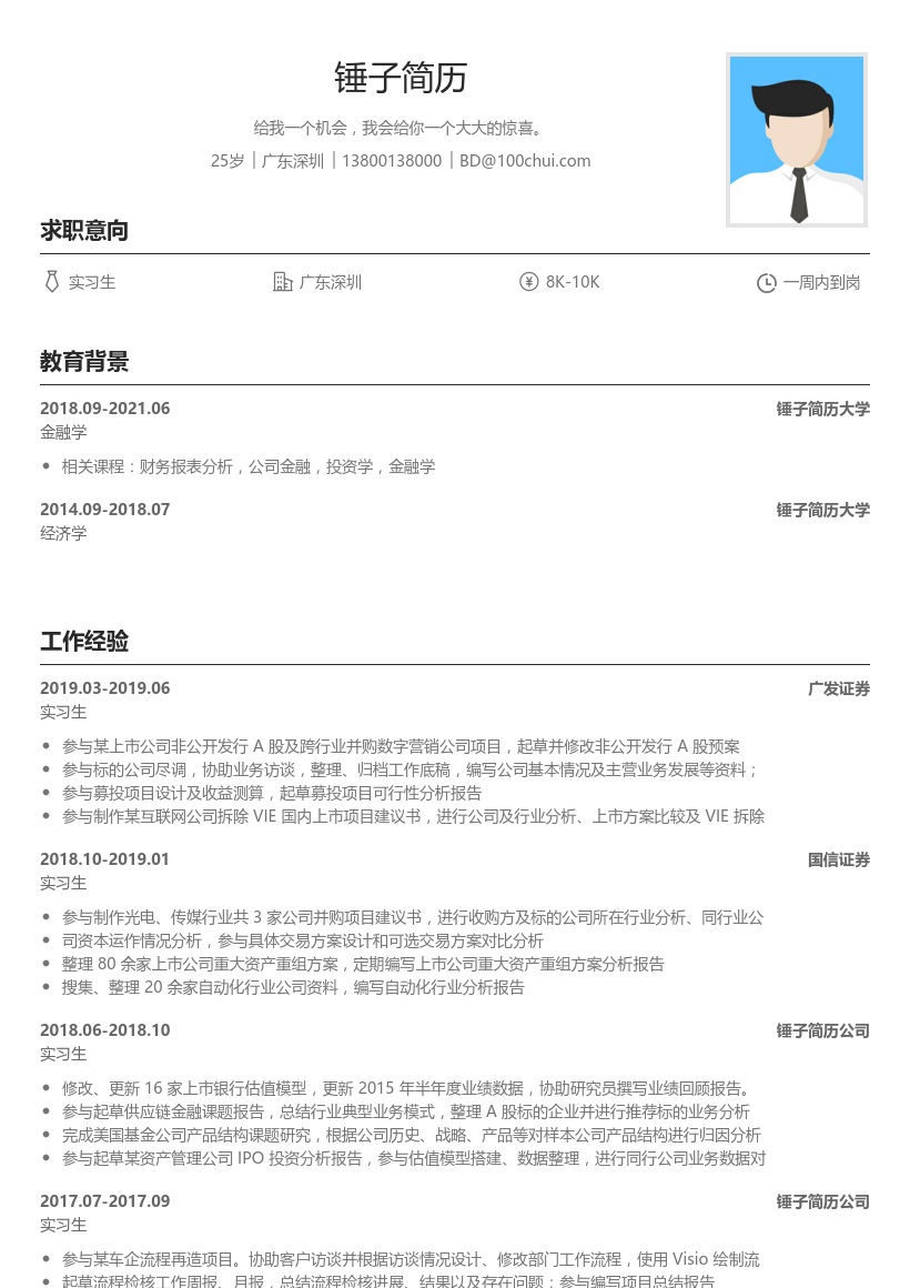 大学生简历模板(投行证券类)