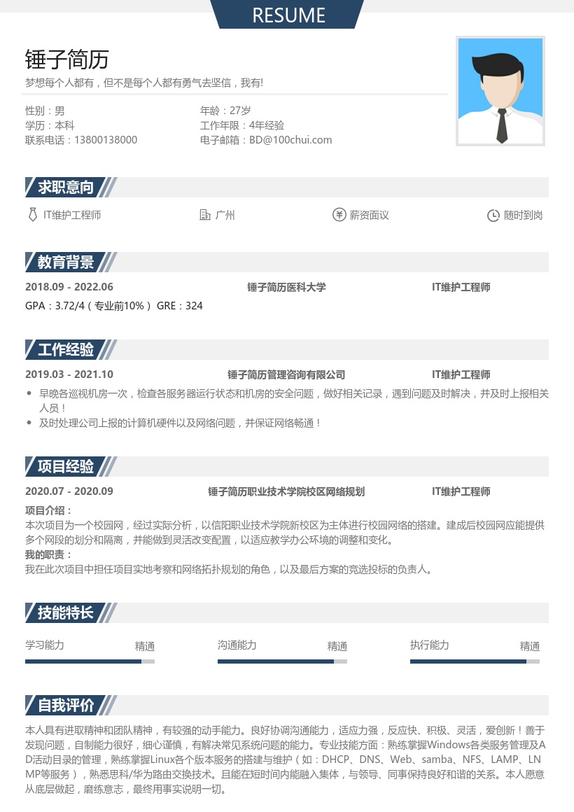 IT维护工程师求职简历