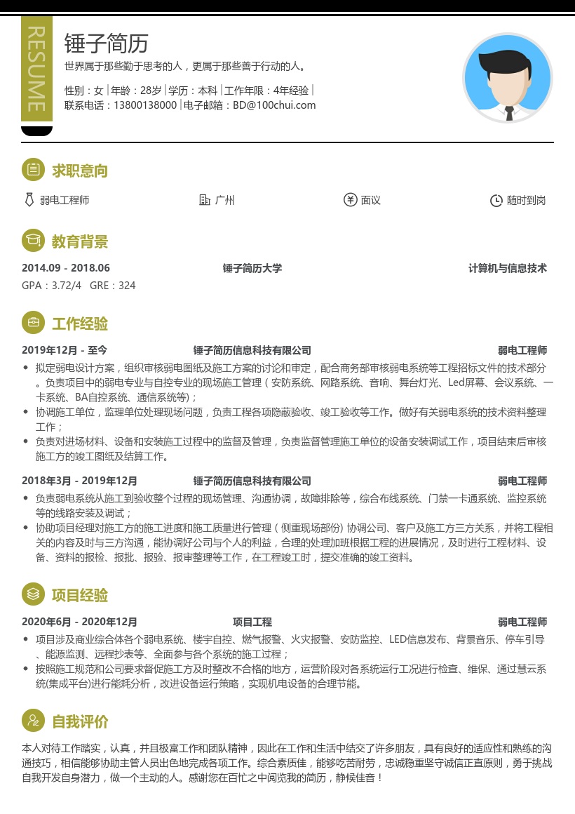 弱电工程师简历模板