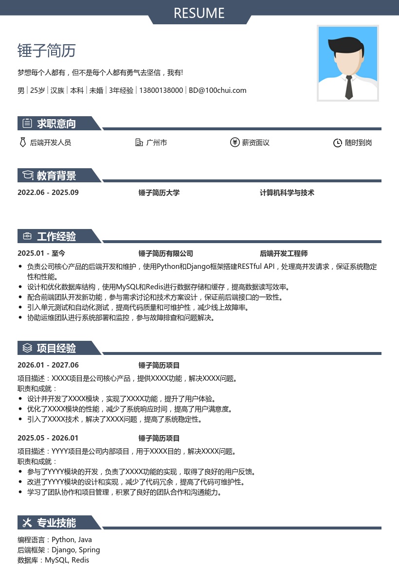 后端开发人员简历