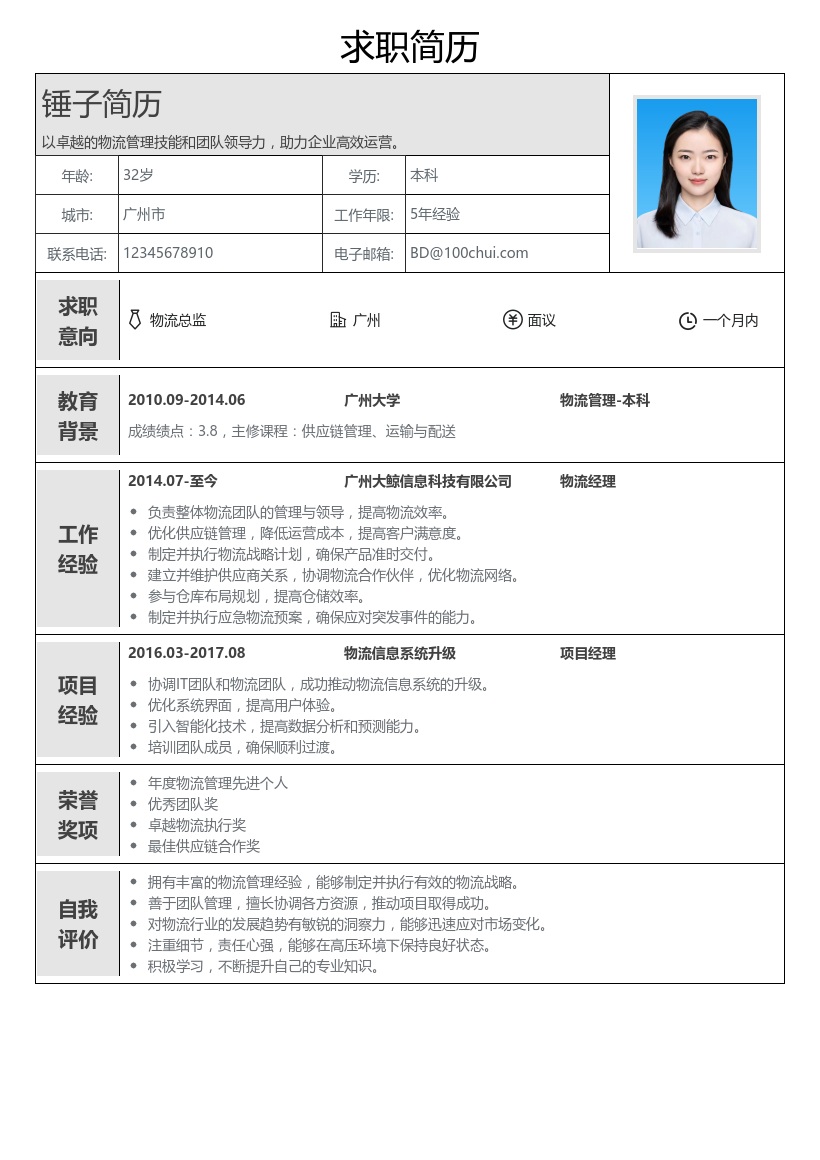 物流总监简历模板