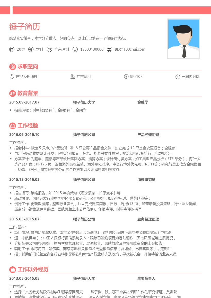 应届生简历模板(基金信托类)