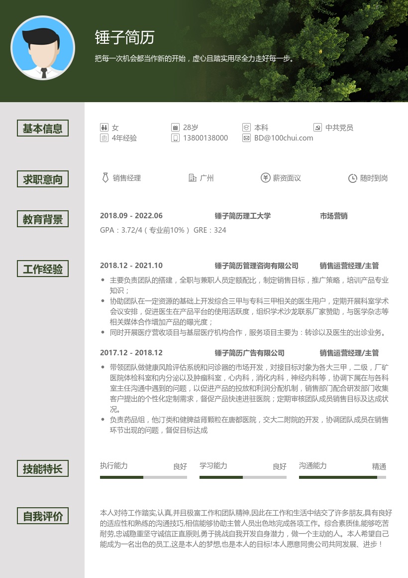 销售经理在线简历