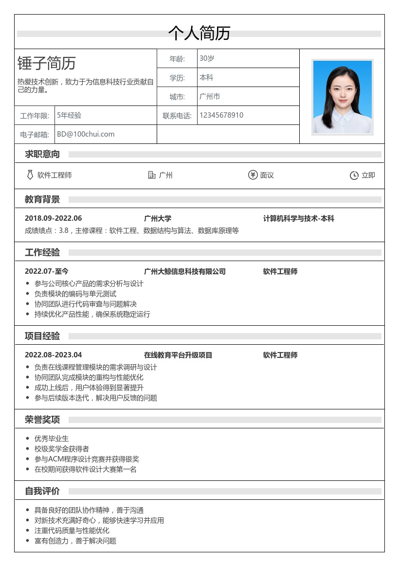 行业研究简历模板