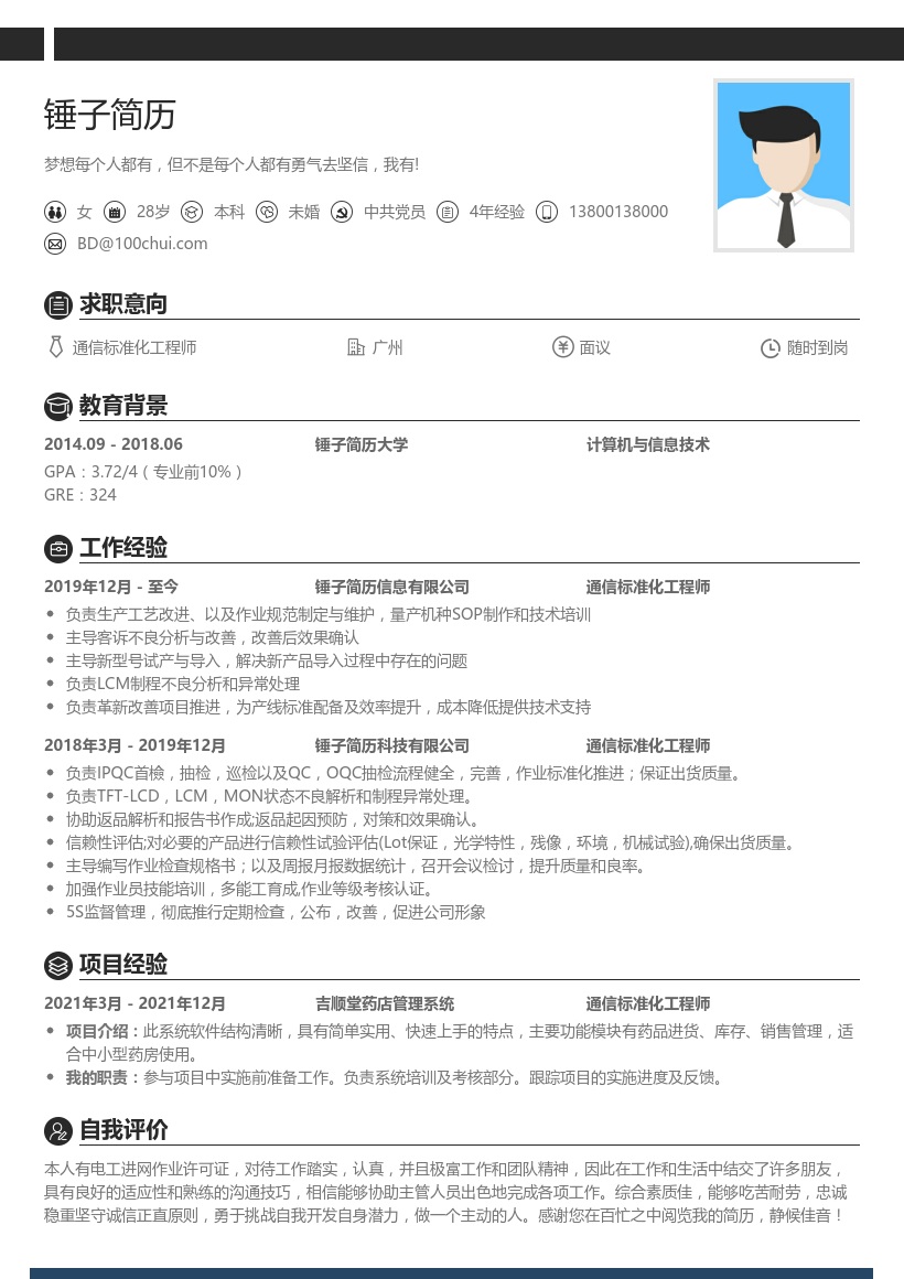 通信标准化工程师求职简历